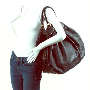 LV Black Monogram "Mahina" Leather XL Hobo Bag